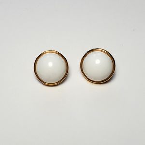 Monet White Button Clip-on Earrings